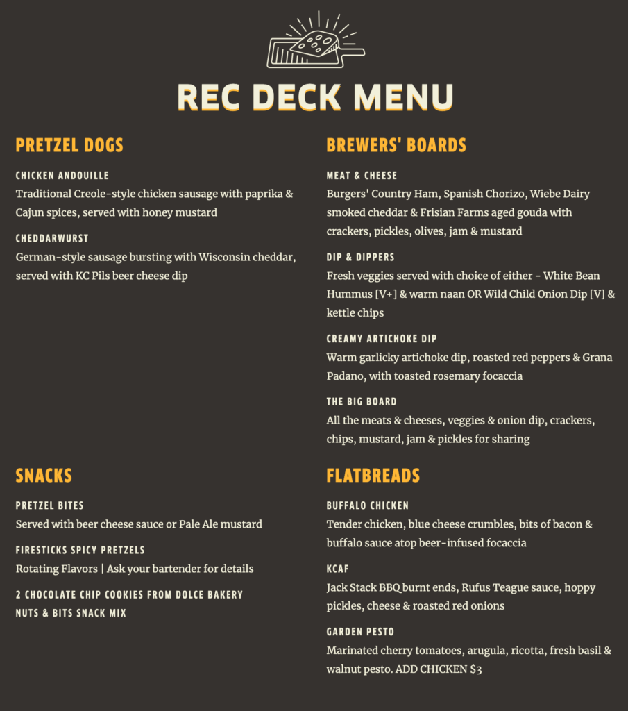 Rec Deck Food Menu Boulevard Brewing Company