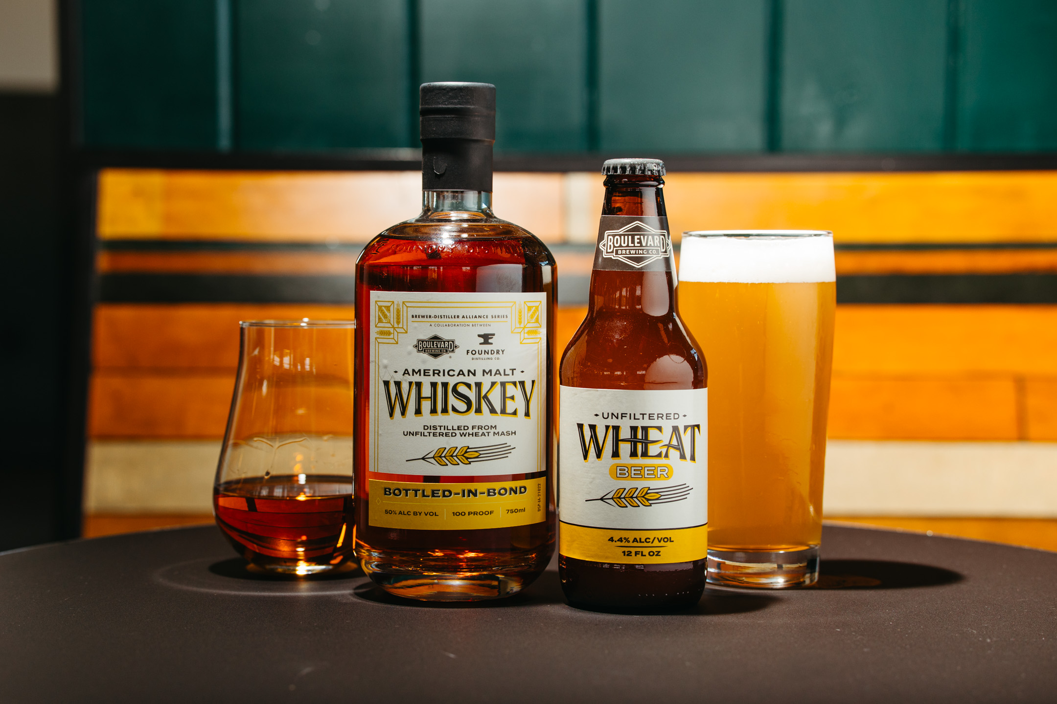 Bottled-in-Bond Whiskey Distilled from Unfiltered Wheat Mash – a Brewer/Distiller Alliance collaboration.