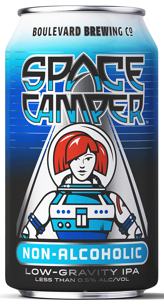 Can of Boulevard Brewing Co. Space Camper non-alcoholic IPA featuring a graphic of an astronaut.