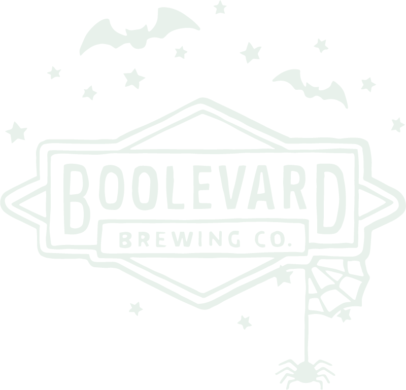 Faded Boulevard Brewing Co. logo with bats, stars, a spider, and a spiderweb in the background, giving off a Halloween vibe—perfect for celebrating Rec Deck the Halls.