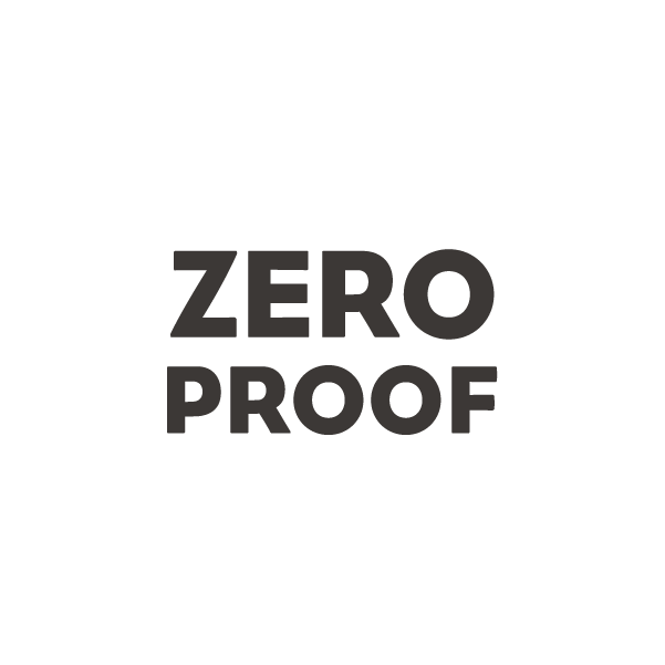 A white circle with the bold black words "ZERO PROOF" centered inside on a light gray background, perfect for promoting THC Seltzer options.