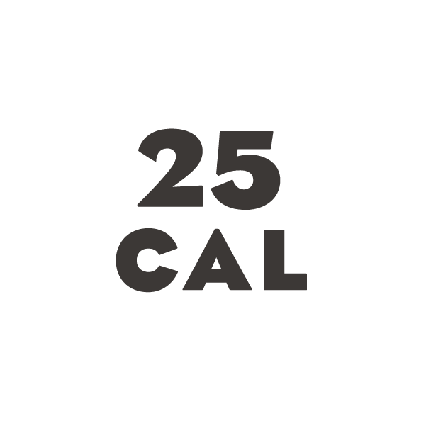 Bold black text reading "25 CAL" is centered on a white circular background, giving this THC Seltzer label a clean, modern look.