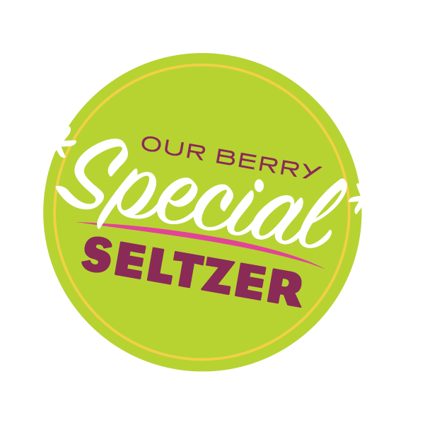 A green circular label with the text “OUR BERRY Special SELTZER” in vibrant fonts and colors—white, dark pink, and purple—and star-like accents on each side of "Special," highlights this Tea Mix Pack.