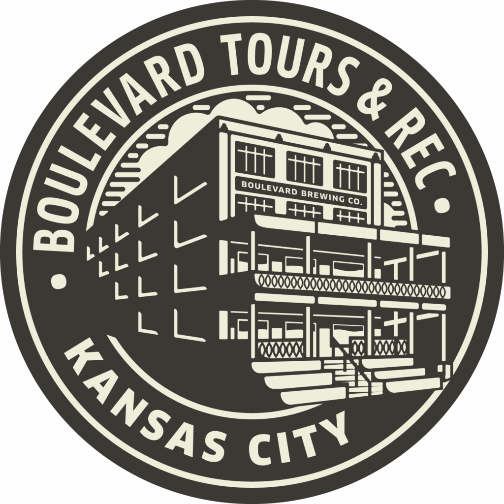 A circular logo with “Boulevard Tours & Rec Kansas City” around the edge and an illustration of the Boulevard Brewing Co. brewhouse one building in the center.