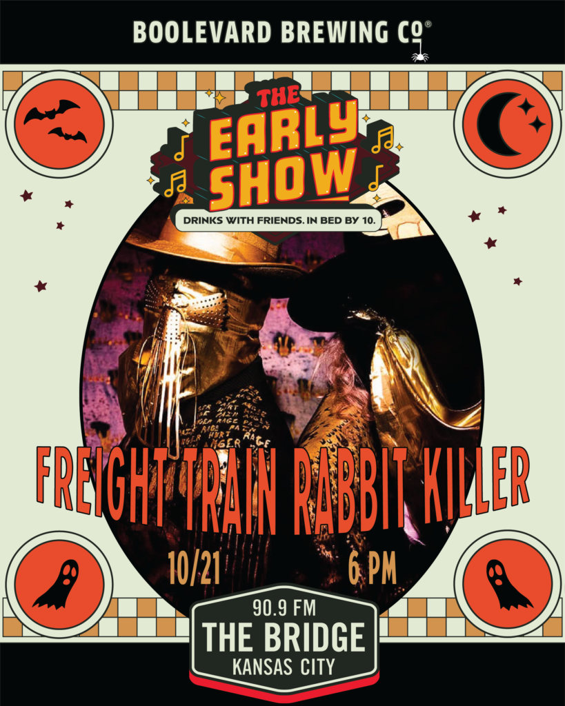 Concert poster for Freight Train Rabbit Killer at The Early Show on 10/21 at 6 PM, presented by Boulevard Brewing Co. and 90.9 FM The Bridge.